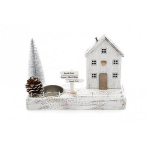 Snowy Winter Village Scene - Candle Holder .