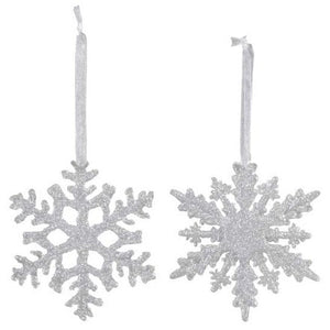 Silver/White Shimmering Snowflakes- Pair .