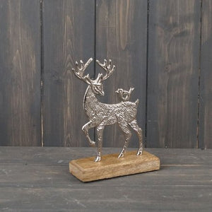 Silver Stag On Wood Base