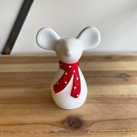 Ceramic Mouse With Red Scarf - Small .