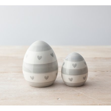 Grey Heart Egg Decorations - Pair ..