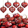 Glitter & Matt Red Hearts Baubles - Set of 6
