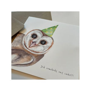 Did Somebody Say Cake? Owl Birthday Card