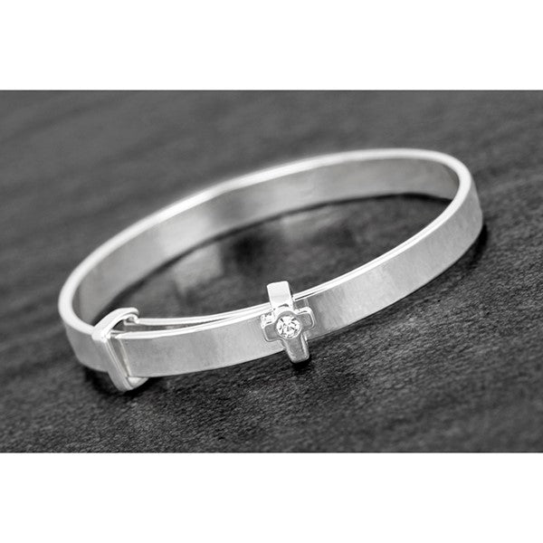 Cross Christening Bangle - Silver Plated