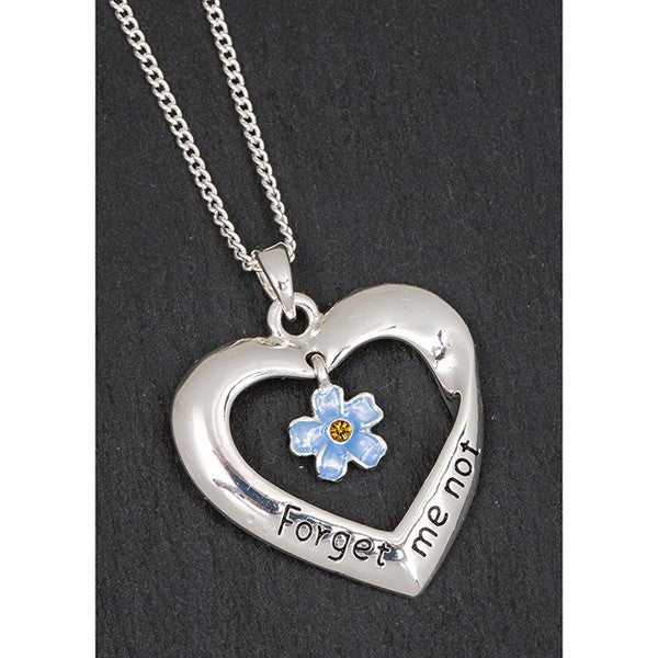 Silver Plated Forget Me Not Heart Necklace