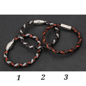 Mens 3 Tone Plait Leather Bracelet