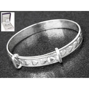 Hearts - Christening Bangle - Silver Plated