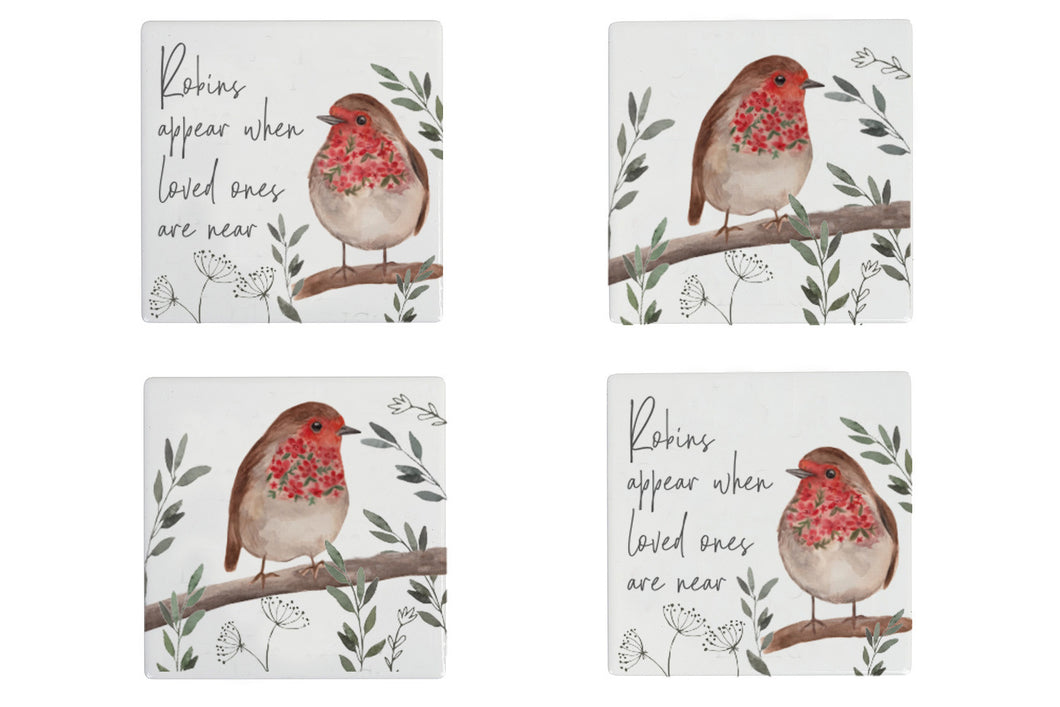 Robin Ceramic Coasters - Robins Appear When Loved Ones Are Near