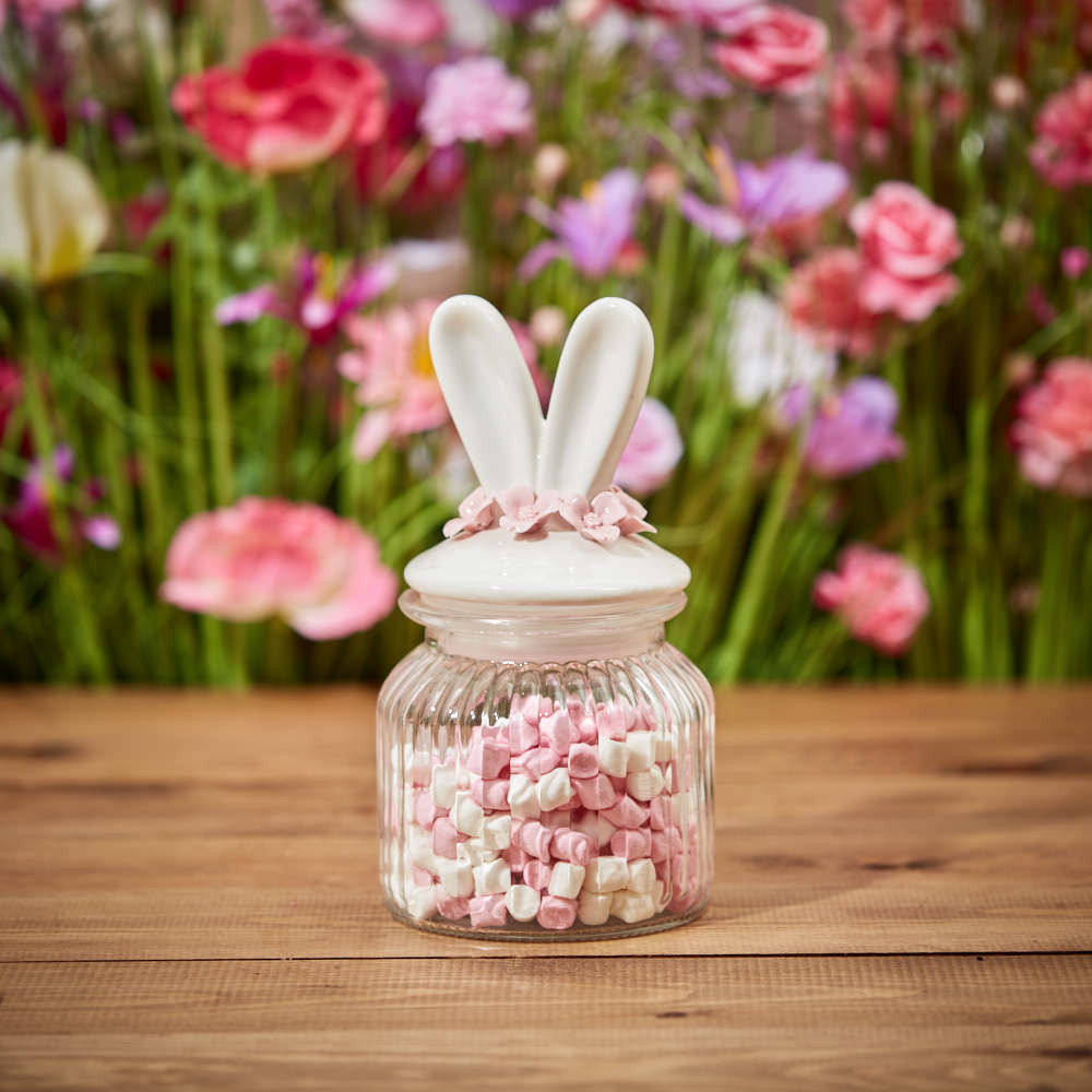 Easter Bunny Jar With Flowers ..