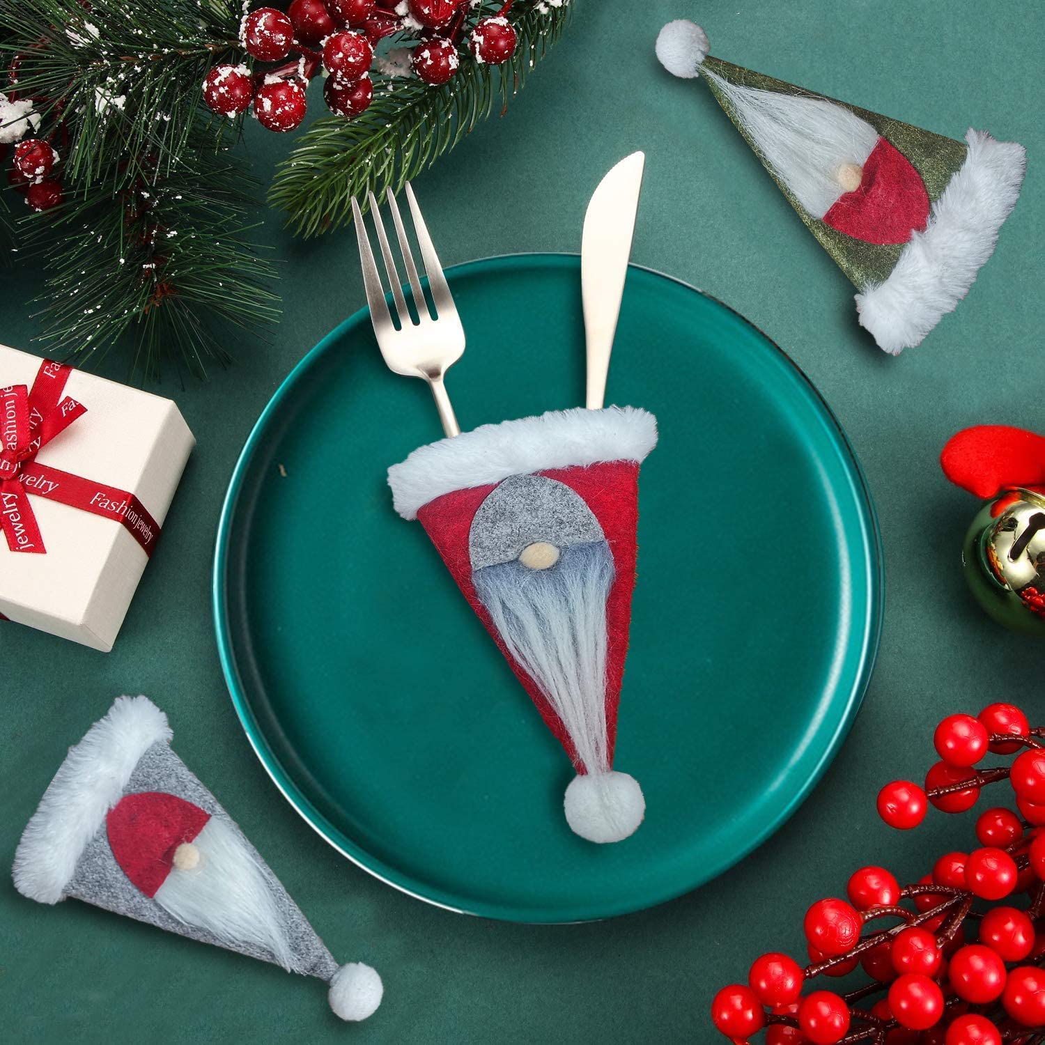 Christmas Table Decorations - Cutlery Cover - Gonks - Set of 3