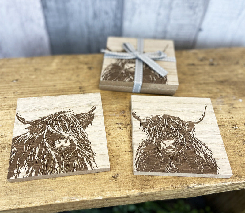 Highland Cow Wooden Coasters