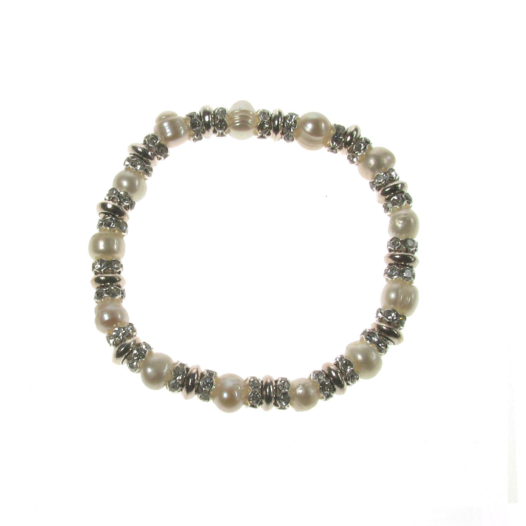 AUDREY CRYSTAL ELASTICATED BRACELET - Cream & Silver