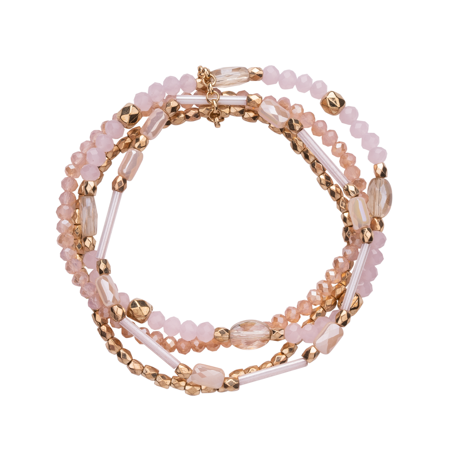 VENUS CRYSTAL ELASTICATED BRACELET - Gold & Pink