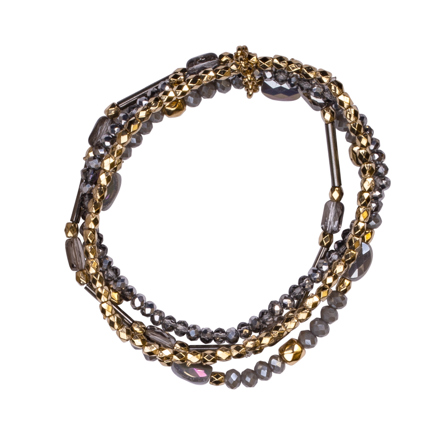 VENUS CRYSTAL ELASTICATED BRACELET - Gold & Grey