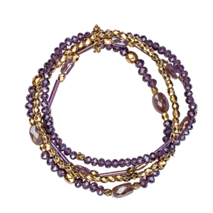 VENUS CRYSTAL ELASTICATED BRACELET - Gold & Amethyst