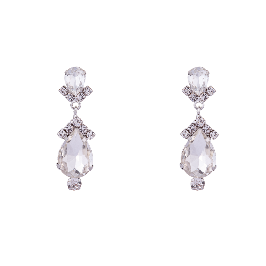 ZARA CRYSTAL EARRINGS - Silver & Clear