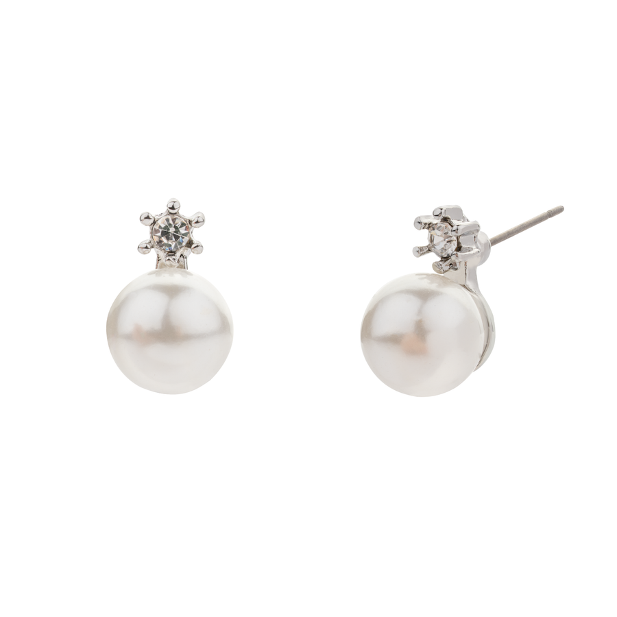 AUDREY MOTHER OF PEARL STUD EARRINGS - Silver, Cream & Clear