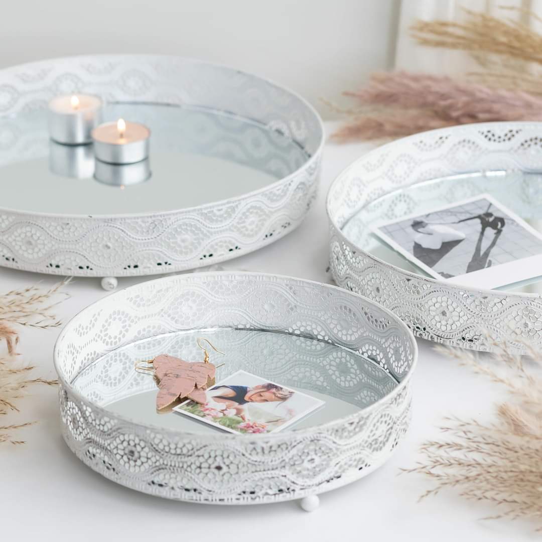 Shabby Chic White Mirrored Trays