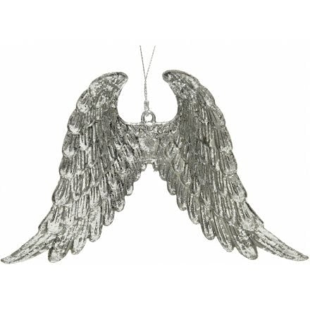 Rustic Silver Glittered Angel Wings .