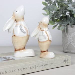Neutral Bunnies In Dungares - Pair