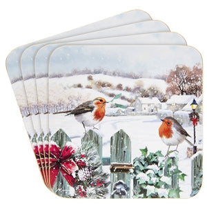 Christmas Robins Coasters - Set of 4 .