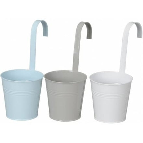 Garden Planters x 3 - Hanging - Blue, Grey & White