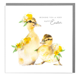 Happy Easter Ducklings & Daffodils Card .