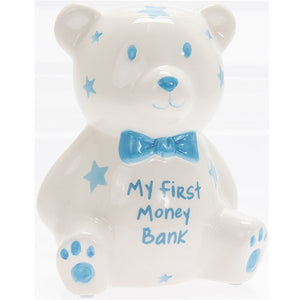 Baby's First Money Bank - Boy Blue Teddy