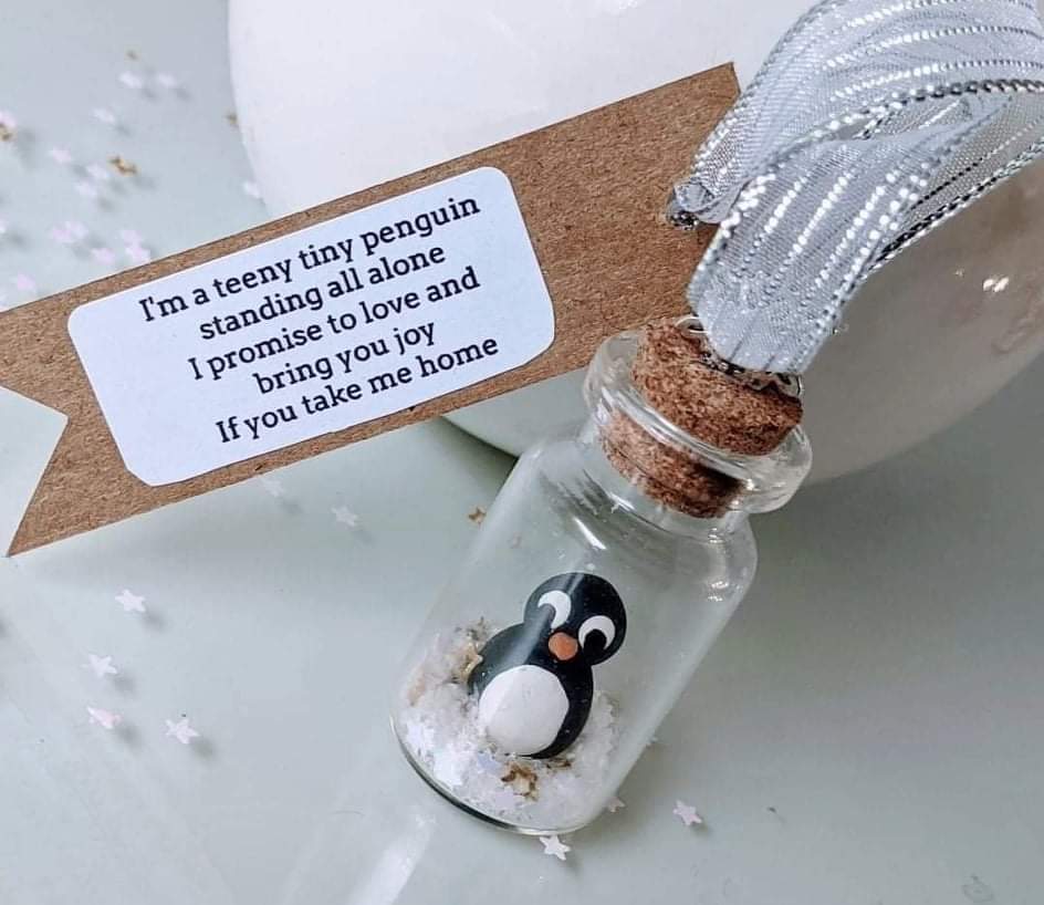 Hand Crafted Christmas Penguin In Glass Bottle