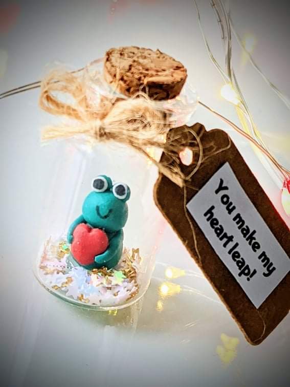 Frog With Heart In Glass Bottle